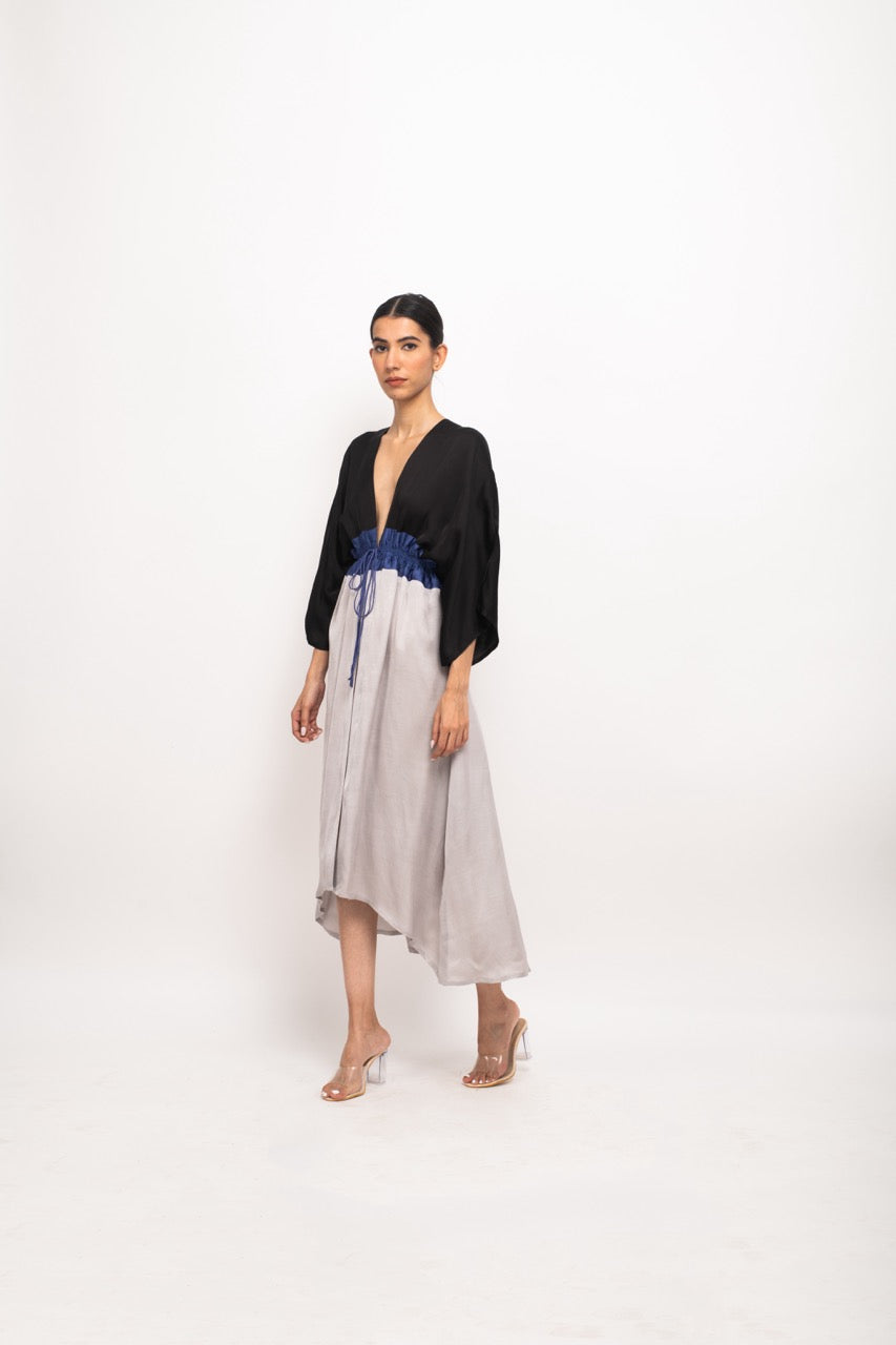 Black-Blue-Grey Free Size High Low Cape