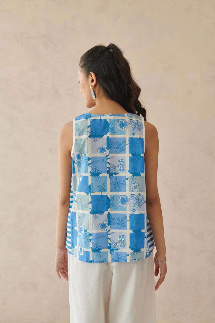 Vaya Blue Mosaic Floral Top