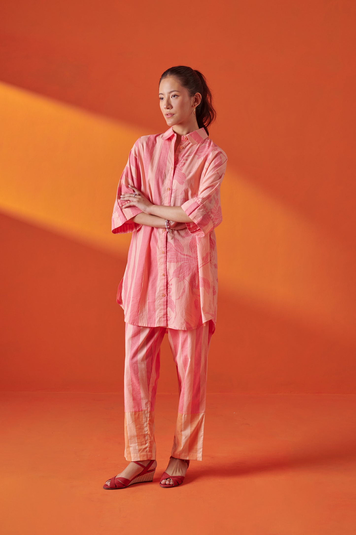 Arlo Pink & Peach Drop Shoulder Long Shirt