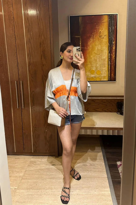 Grey-Orange Free Size Short Cape