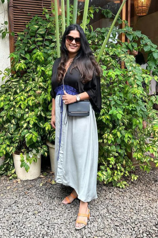 Black-Blue-Grey Free Size High Low Cape