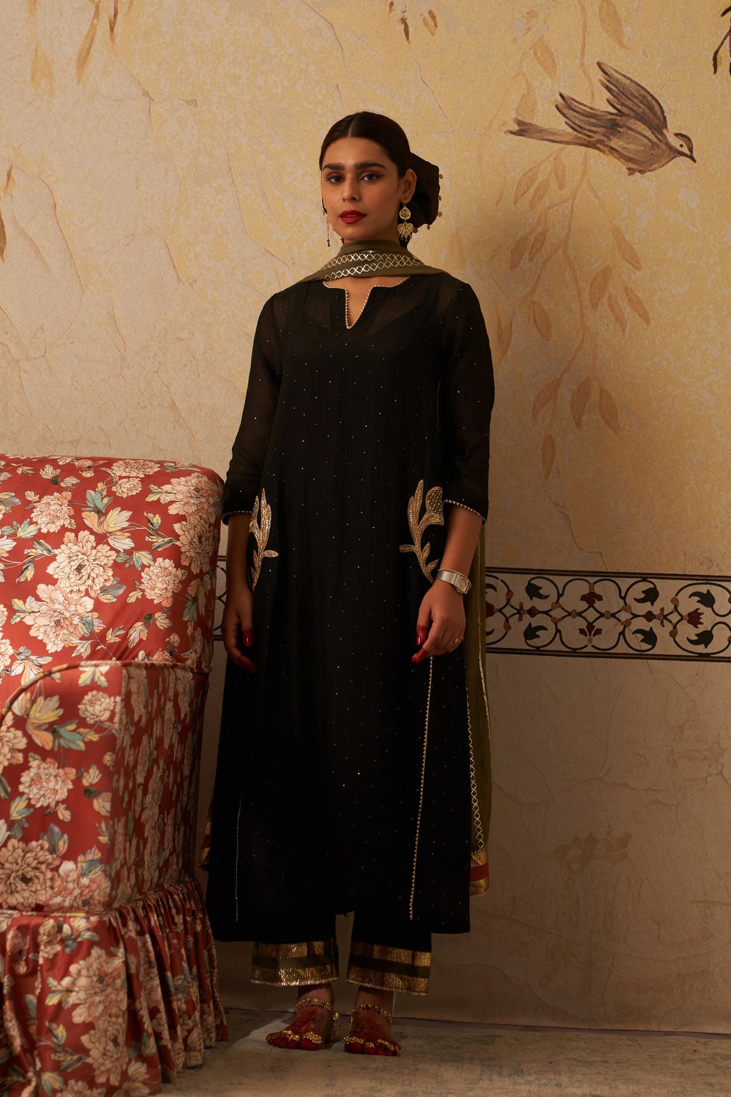 BLACK ANAR KURTA SET