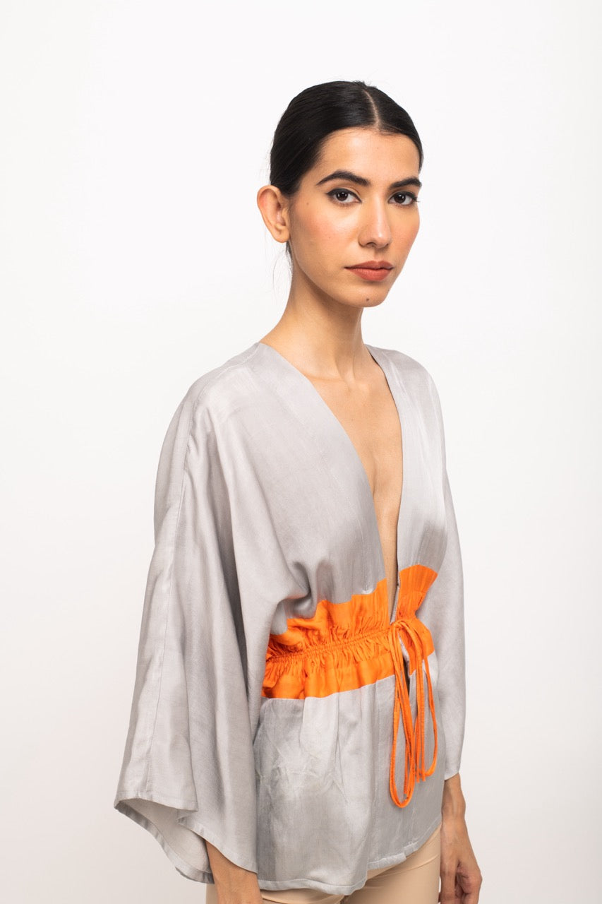 Grey-Orange Free Size Short Cape