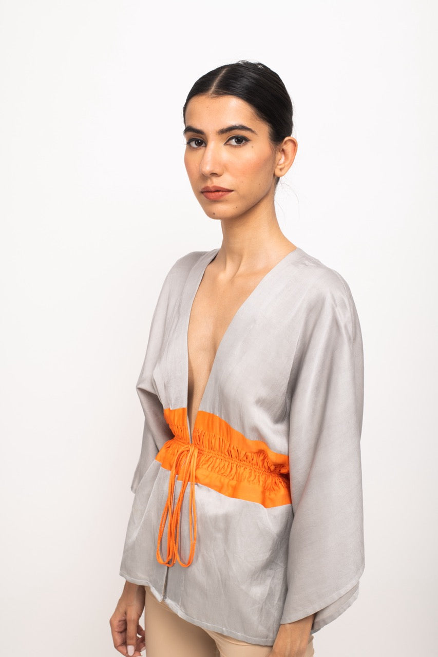 Grey-Orange Free Size Short Cape