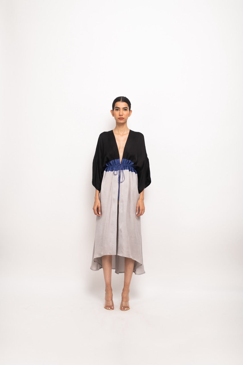 Black-Blue-Grey Free Size High Low Cape
