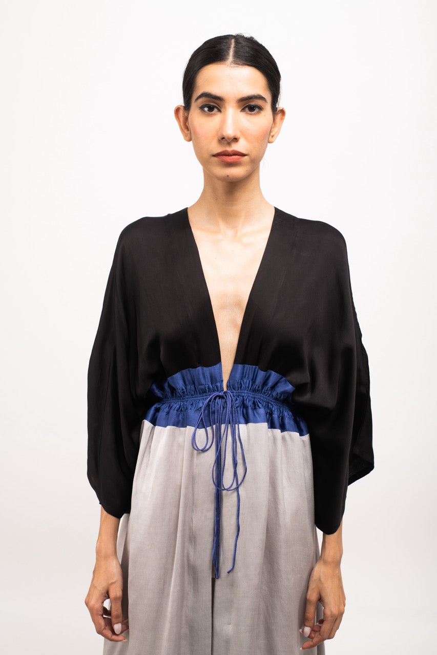 Black-Blue-Grey Free Size High Low Cape