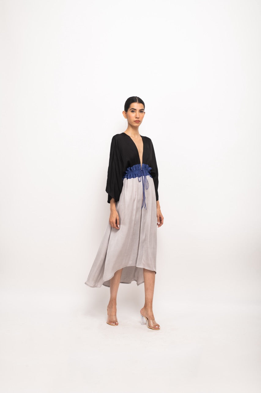 Black-Blue-Grey Free Size High Low Cape