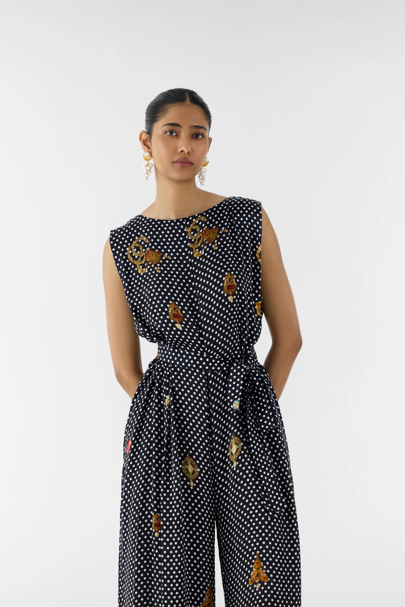 Pearl/Onyx Polka Dot Jumpsuit