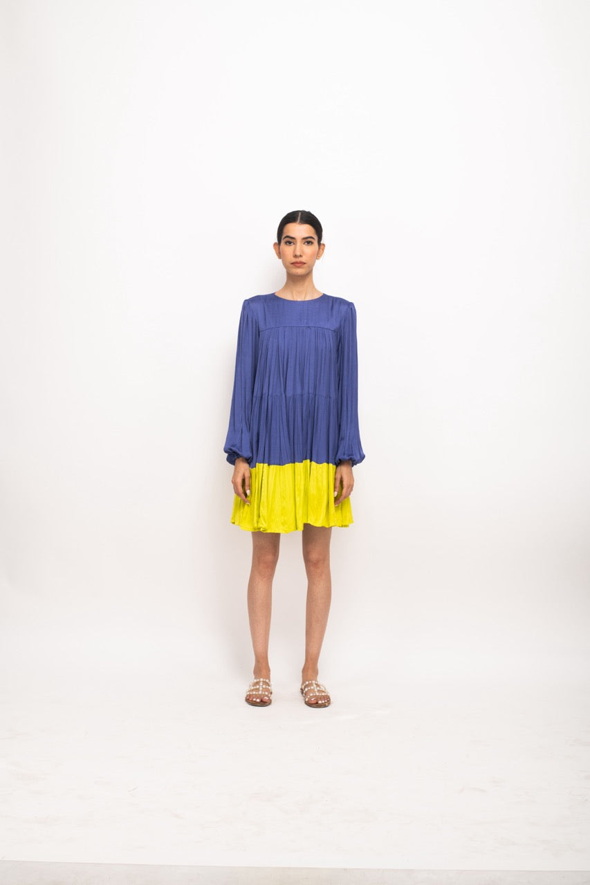 Blue-Neon Gather Short Dress