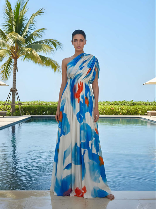 Skyla Printed One-Shoulder Maxi Dress