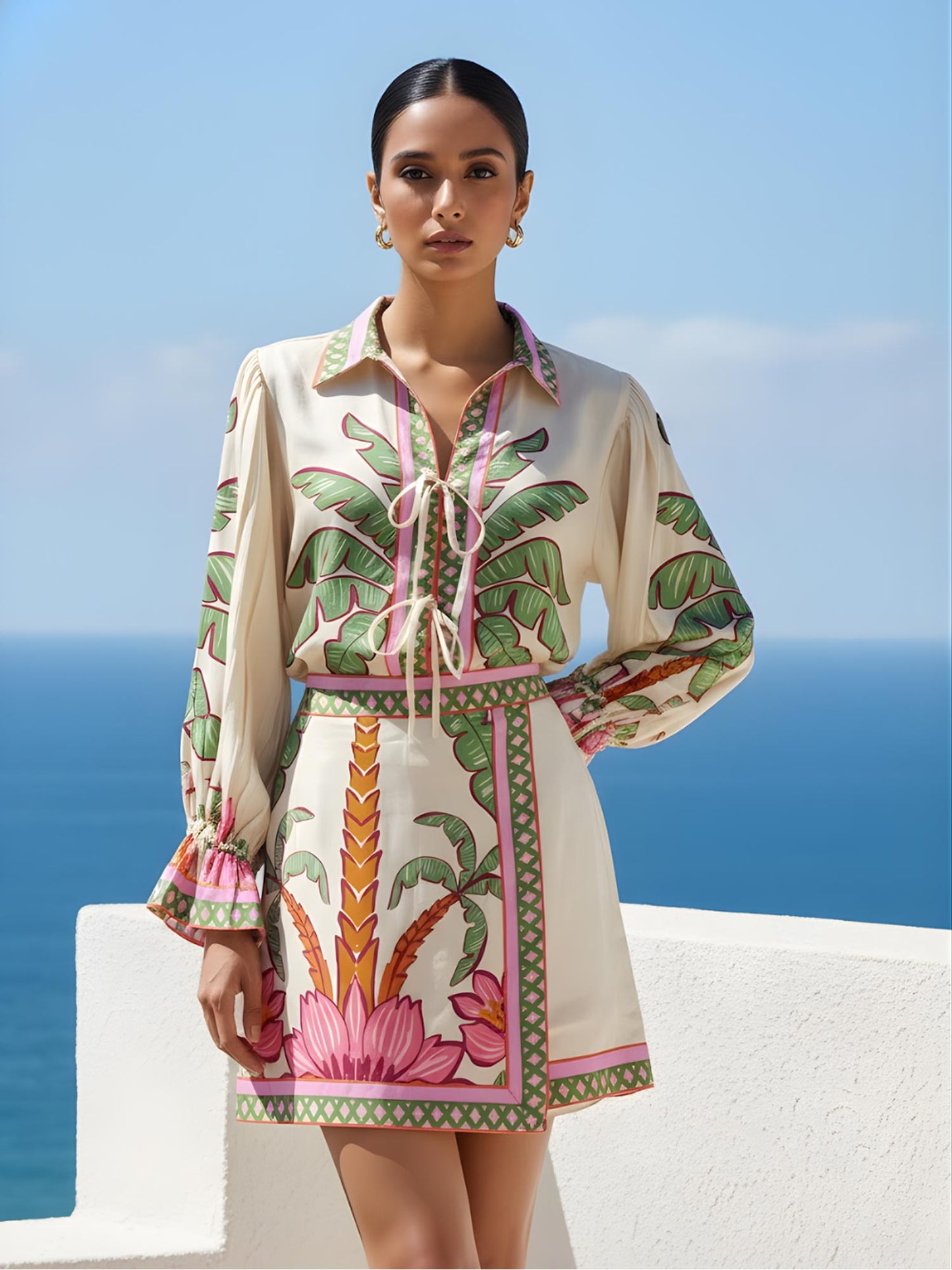 Palm Printed Skort Set| Shirt| Skort