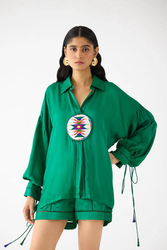 ZULU LINEN GREEN SHIRT & SHORTS CO-ORD