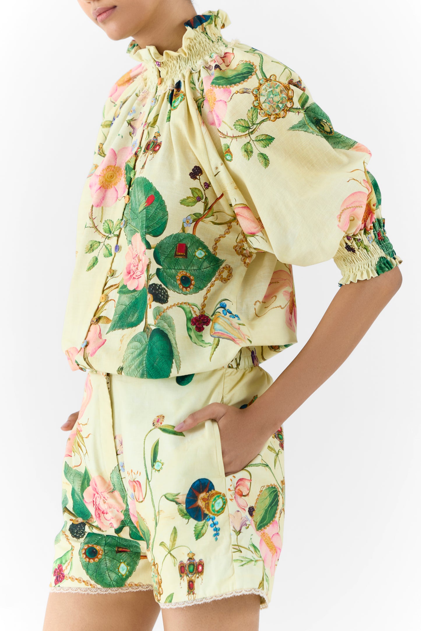 Blossom Ruching Shirt & Shorts Co-ord