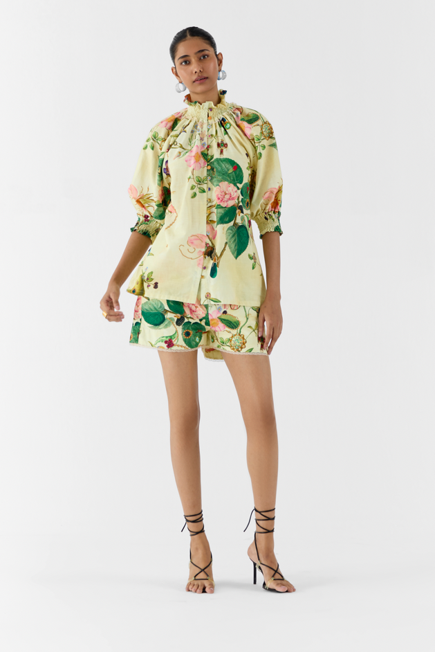 Blossom Ruching Shirt & Shorts Co-ord