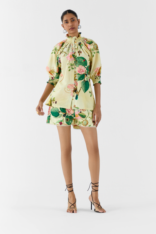 Blossom Ruching Shirt & Shorts Co-ord