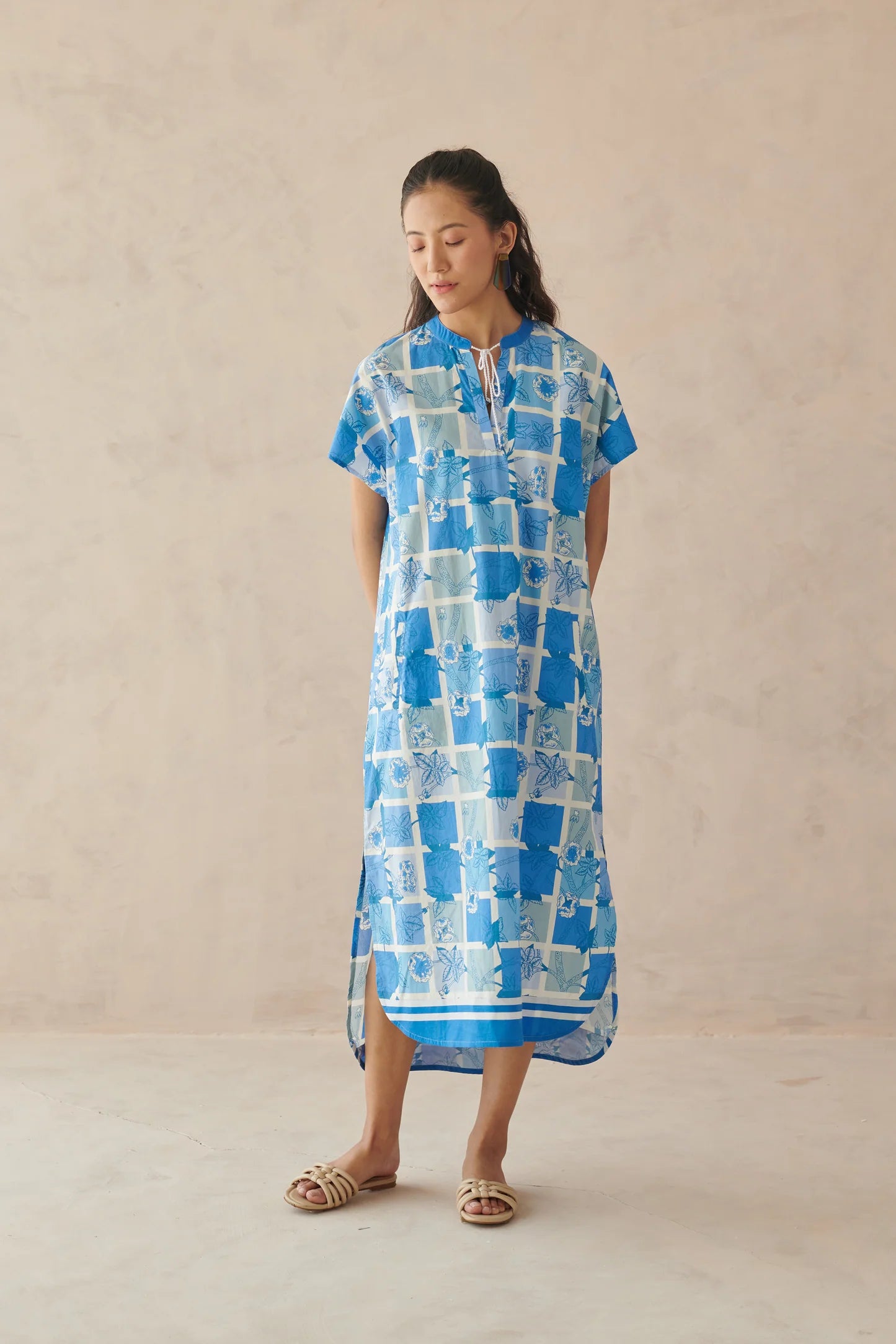 Ines Blue Mosaic Floral Long Dress