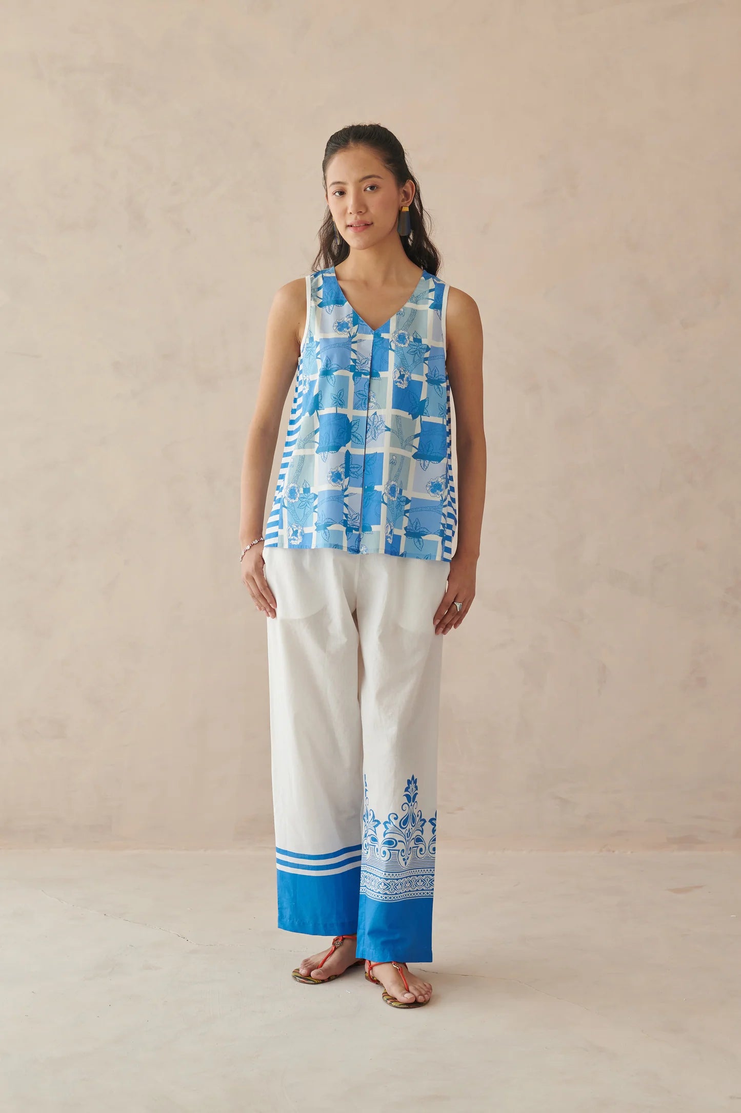 Vaya Blue Mosaic Floral Top