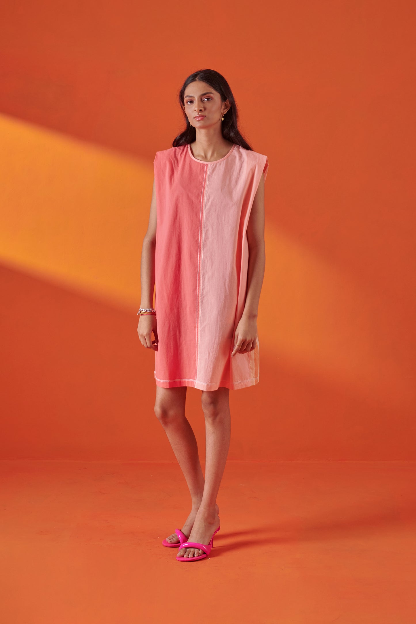 Miami Pink Peach Color Blocked Short Dress
