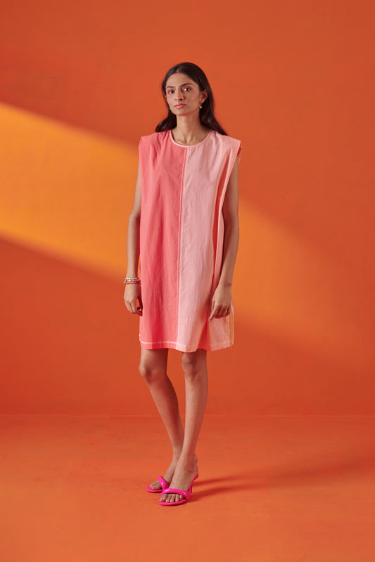 Miami Pink Peach Color Blocked Short Dress