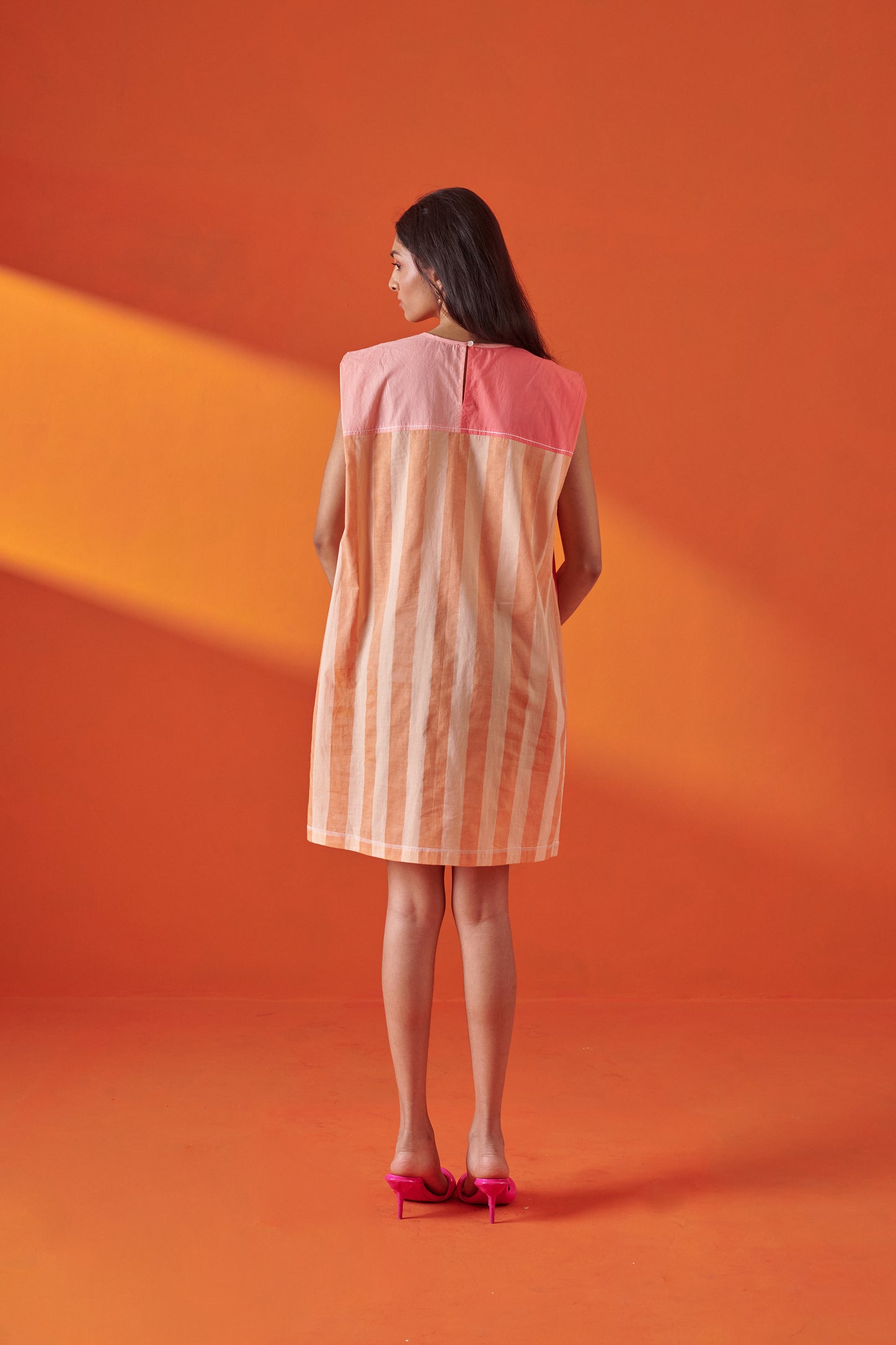 Miami Pink Peach Color Blocked Short Dress