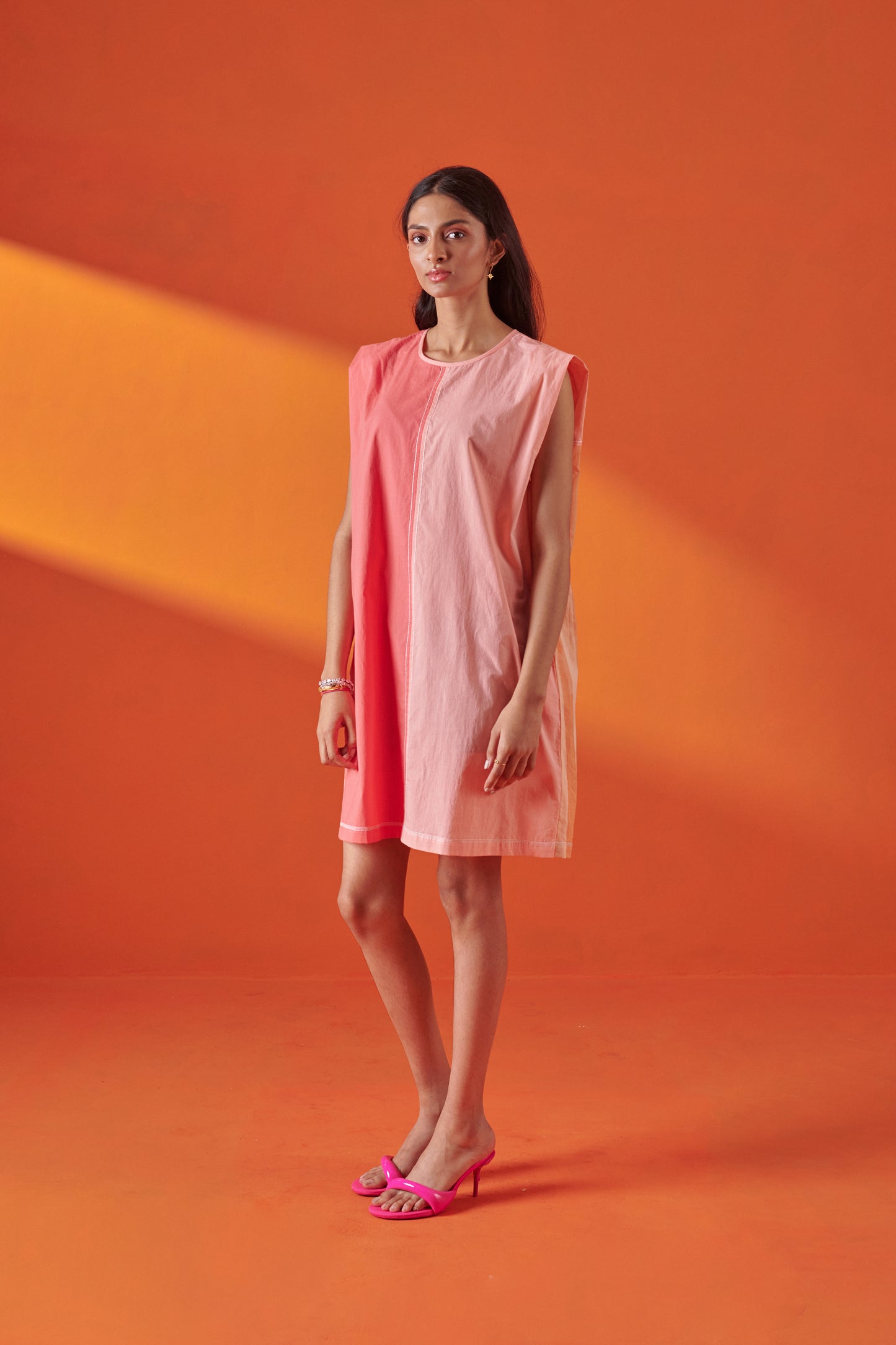 Miami Pink Peach Color Blocked Short Dress