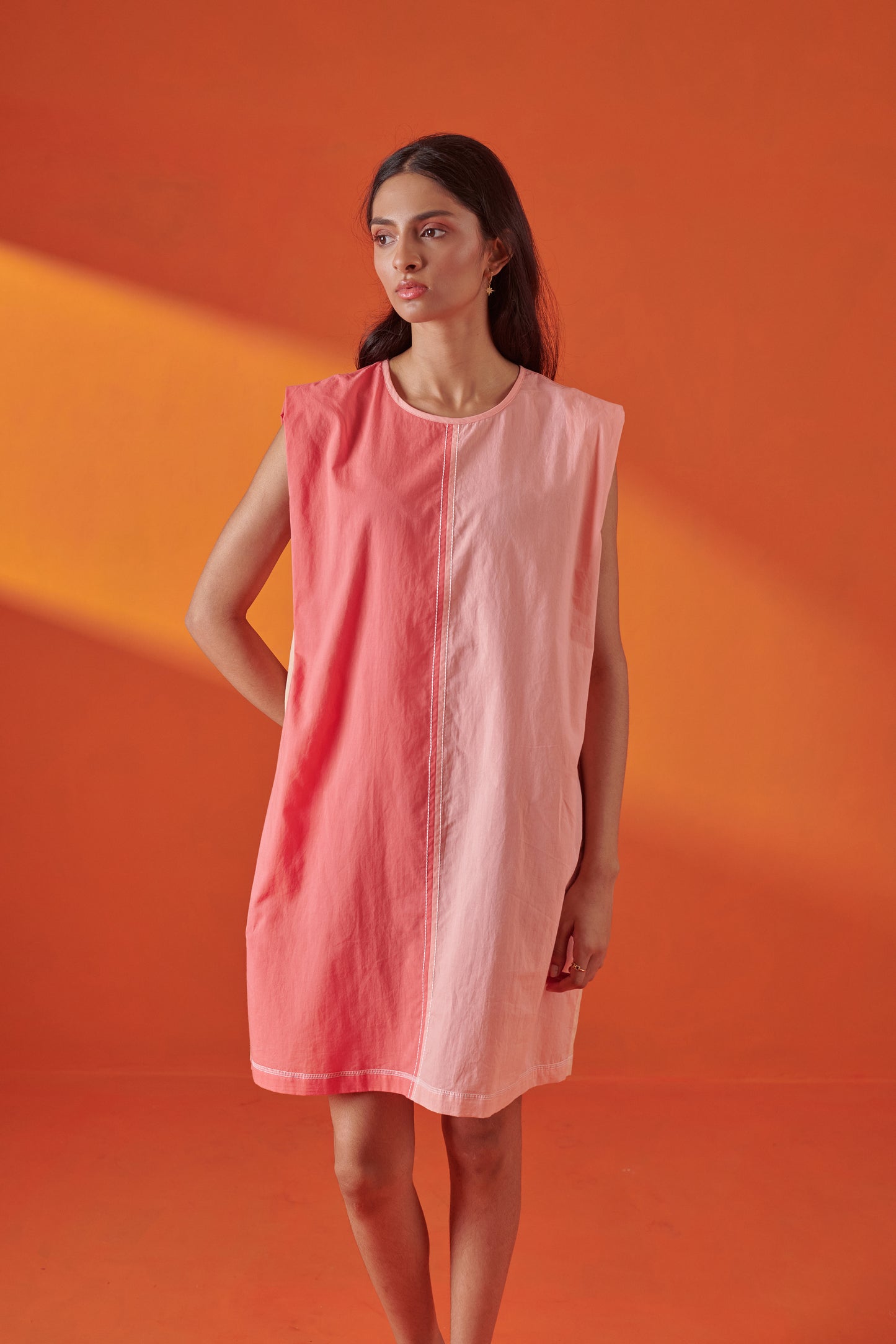 Miami Pink Peach Color Blocked Short Dress