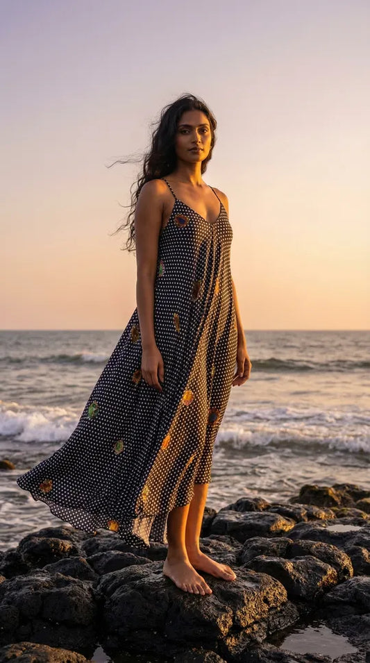 Onyx Polka Dot Strap Dress